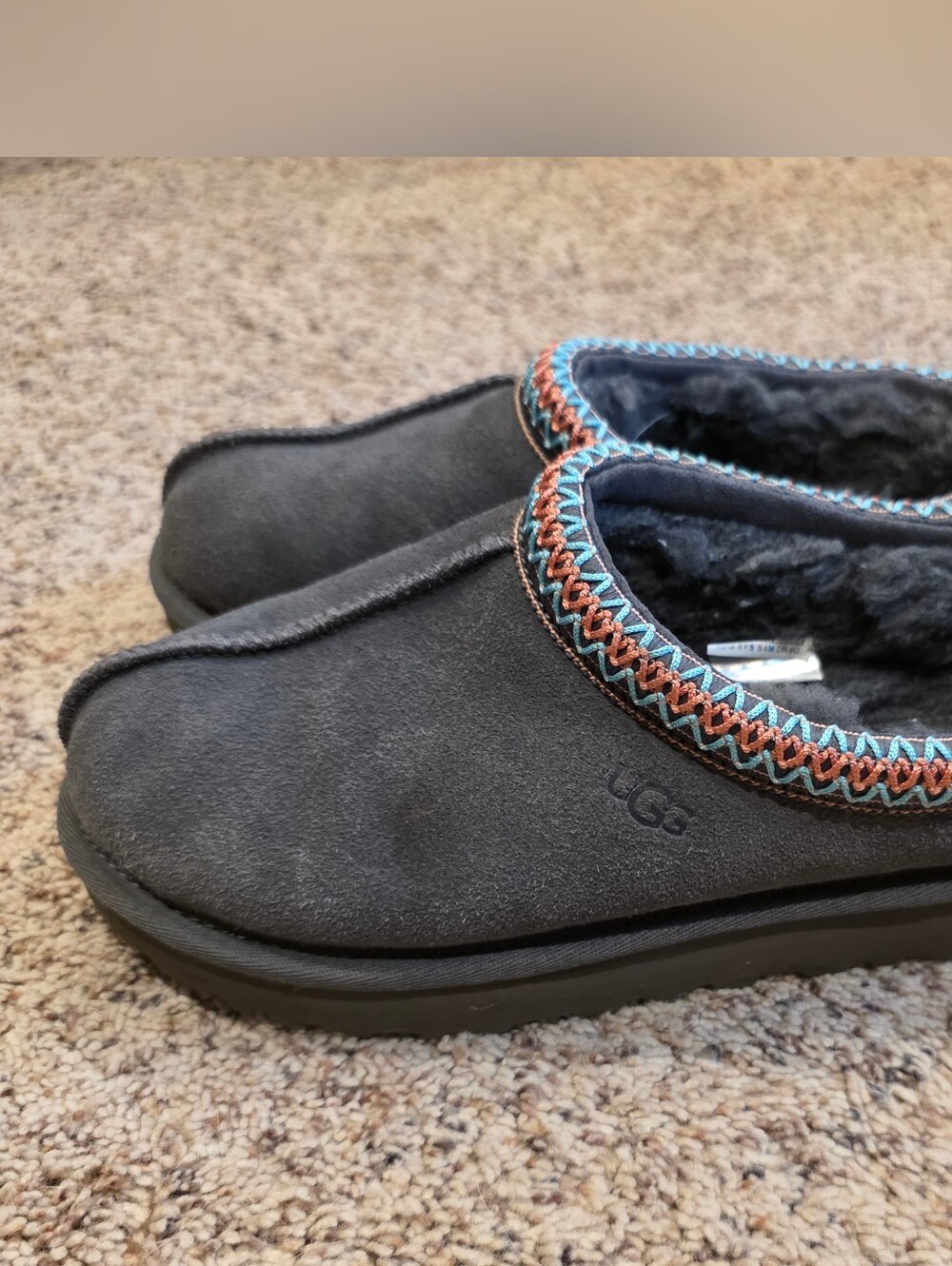 UGG Tasman Slippers Women's 7 Gray Suede Braided Collar Slip On Comfort Shoes
